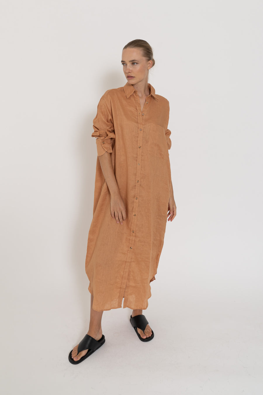 'Vacanza Shirt Dress'- Terracotta Linen