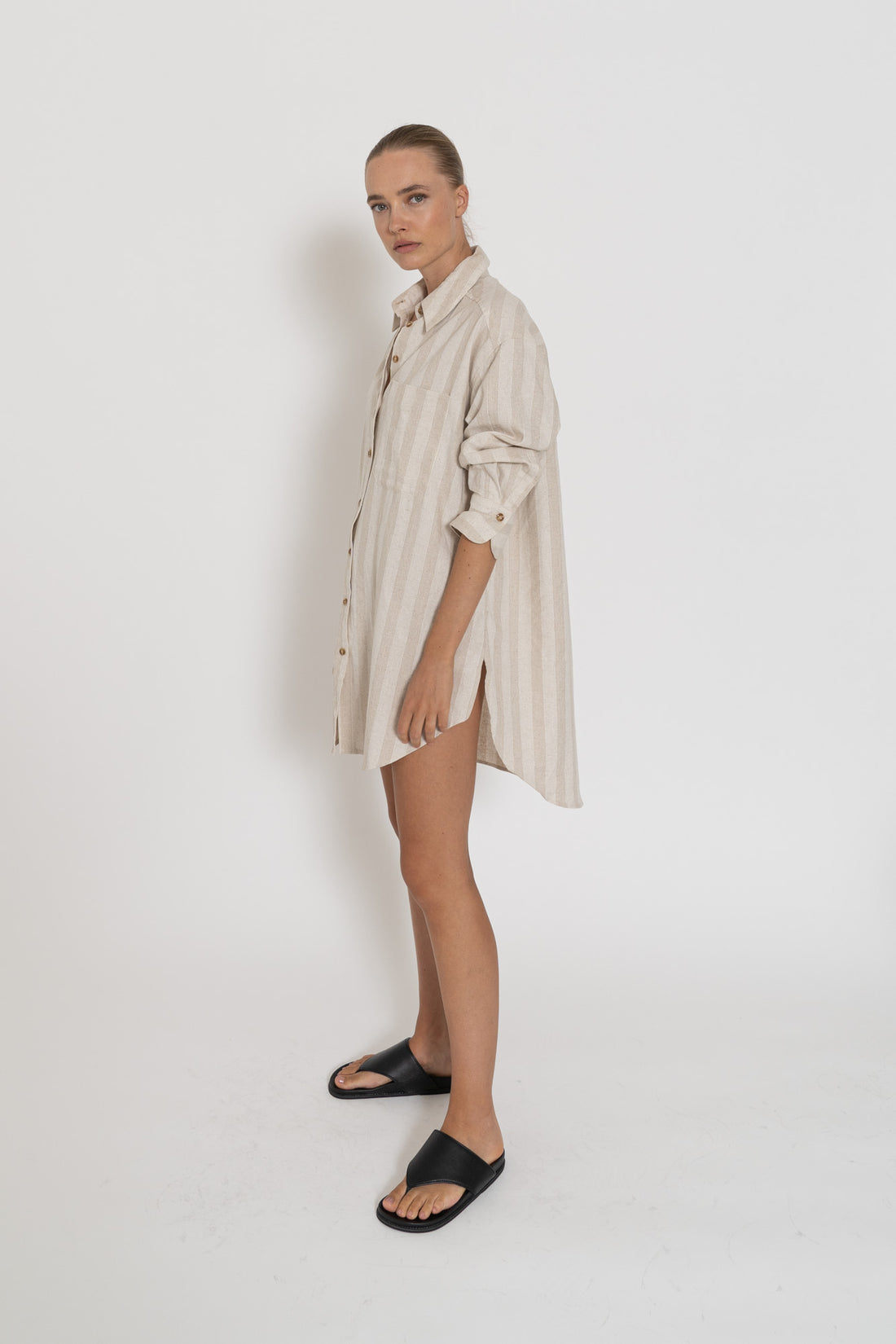 'Capri Shirt Dress' - Neutral Stripe