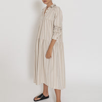 'Apperitivo Sleeved Dress' - Neutral Stripe