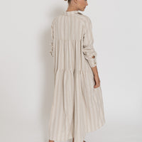 'Apperitivo Sleeved Dress' - Neutral Stripe