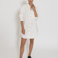 'Capri Shirt Dress'- White Cotton Slub