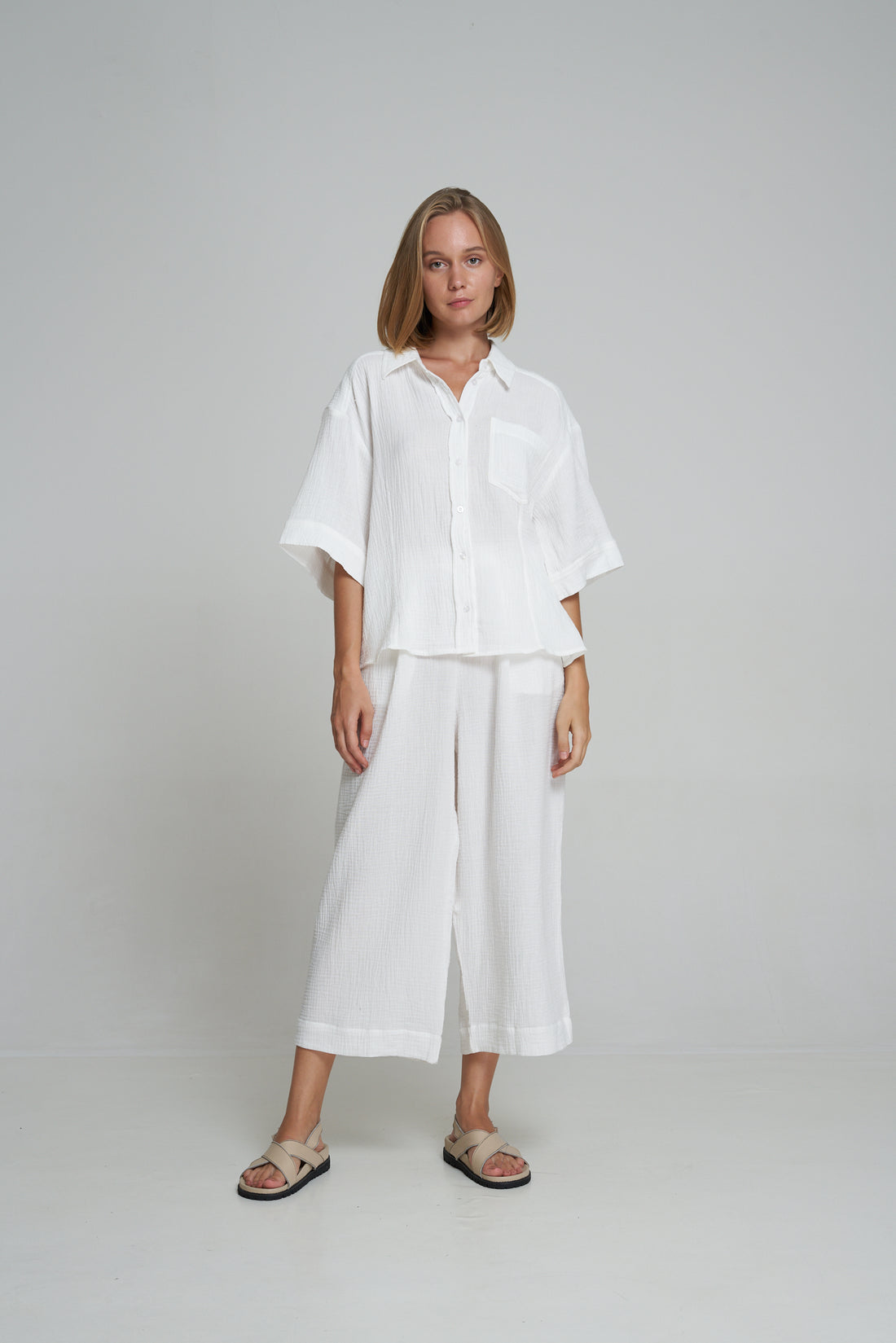 'Vacanza Short Sleeve Shirt' - White Muslin