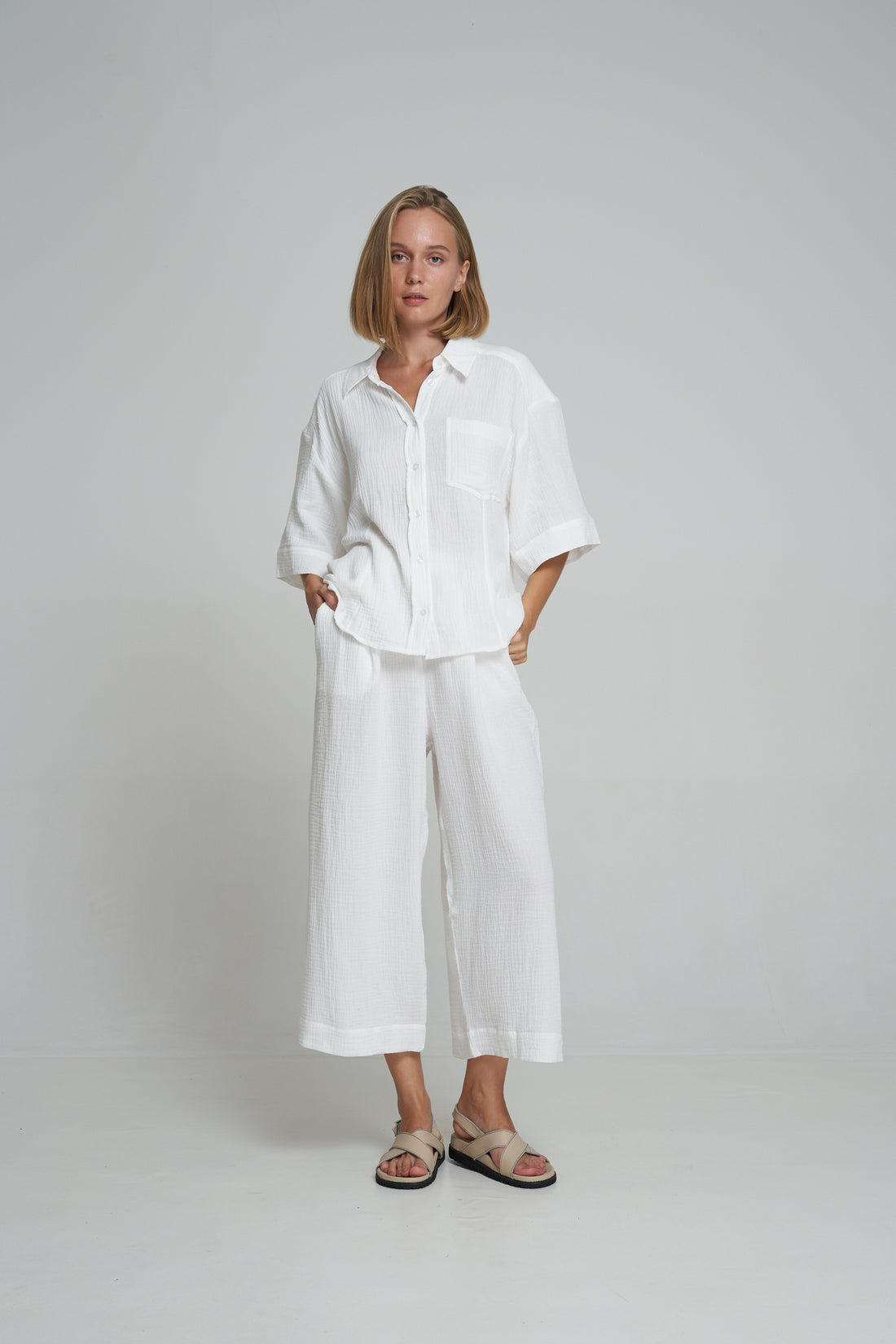 'Vacanza Short Sleeve Shirt' - White Muslin