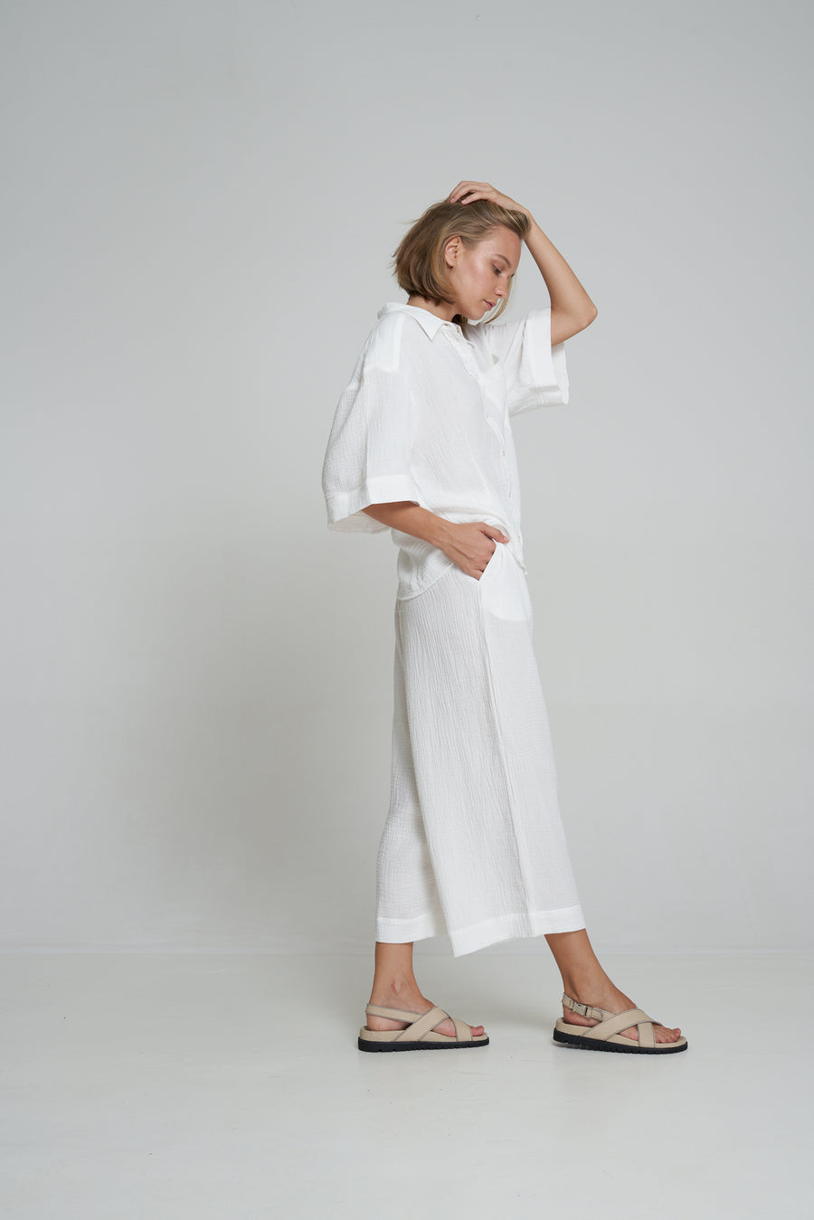 'Vacanza Short Sleeve Shirt' - White Muslin