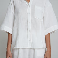 'Vacanza Short Sleeve Shirt' - White Muslin