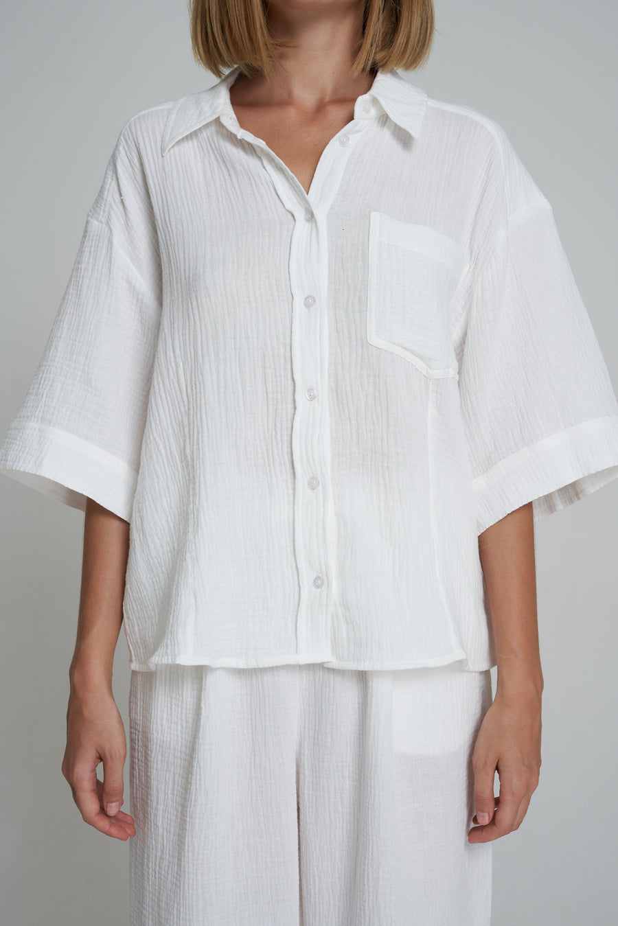 'Vacanza Short Sleeve Shirt' - White Muslin