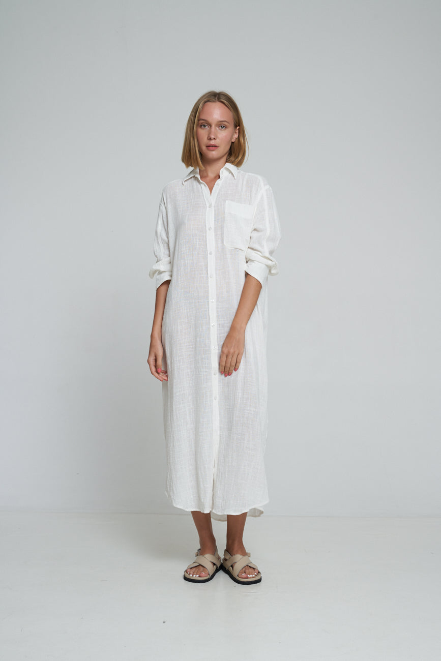 'Vacanza Shirt Dress' - White Linen