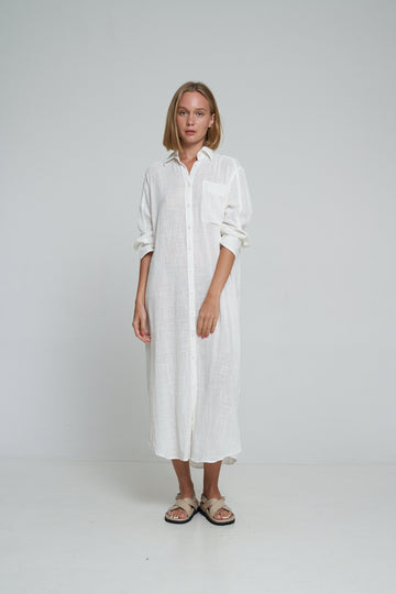 'Vacanza Shirt Dress' - White Linen
