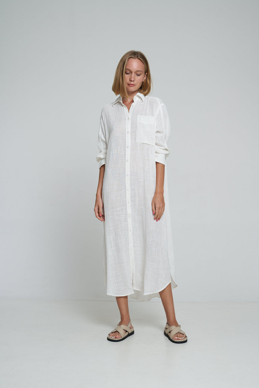 'Vacanza Shirt Dress' - White Linen