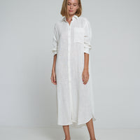 'Vacanza Shirt Dress' - White Linen