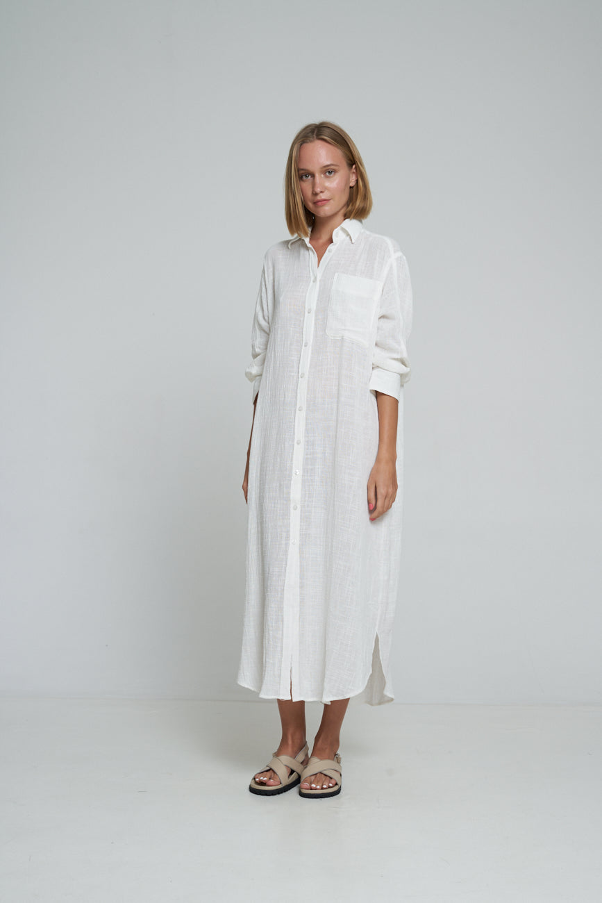 'Vacanza Shirt Dress' - White Linen