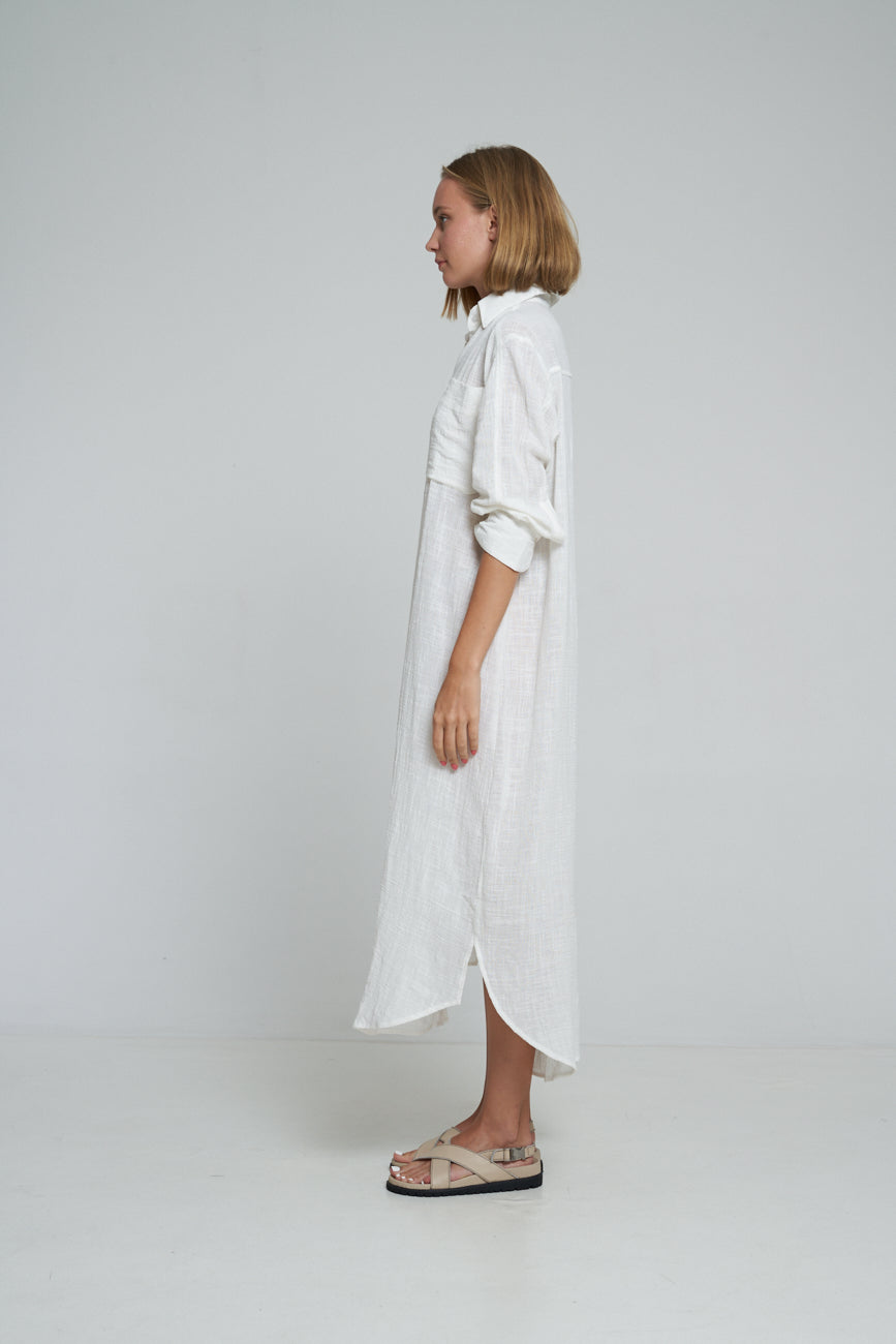 'Vacanza Shirt Dress' - White Linen